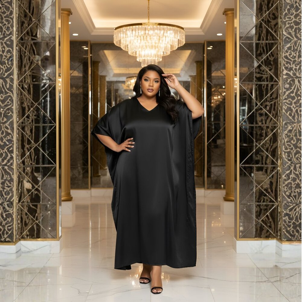 Gypsie Blu Women Satin Solid Plus Size Caftan Dress Kimono Maxi Dress for Nighty
